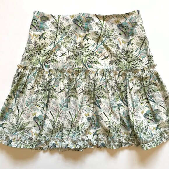 Charlotte Brody Tiered Mini Skirt Womens 0 Green White Floral High Rise Silk - Picture 2 of 8